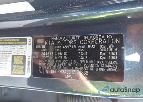 2017 Kia Sportage Lx из США, поврежденный, VIN KNDPM3AC1H7178838